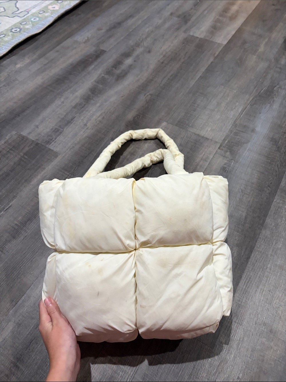 Neutral Ivory Puffer Tote Bag - Lightweight Quilted Handbag
